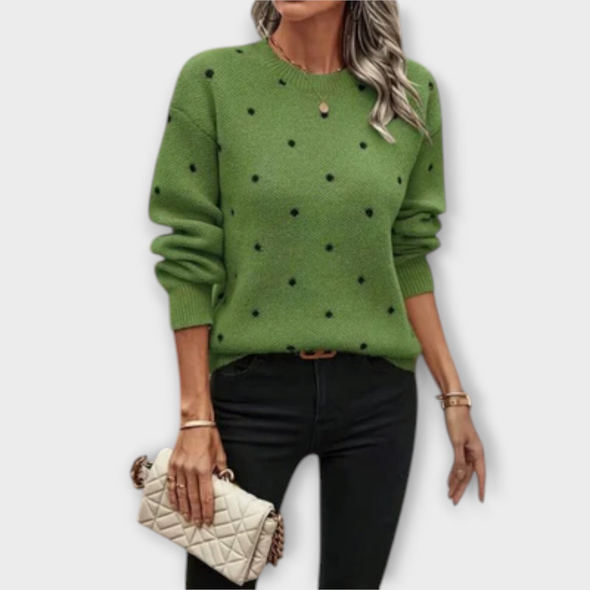 Ava – Casualny Sweter z Długim Rękawem w Wzór Kropki