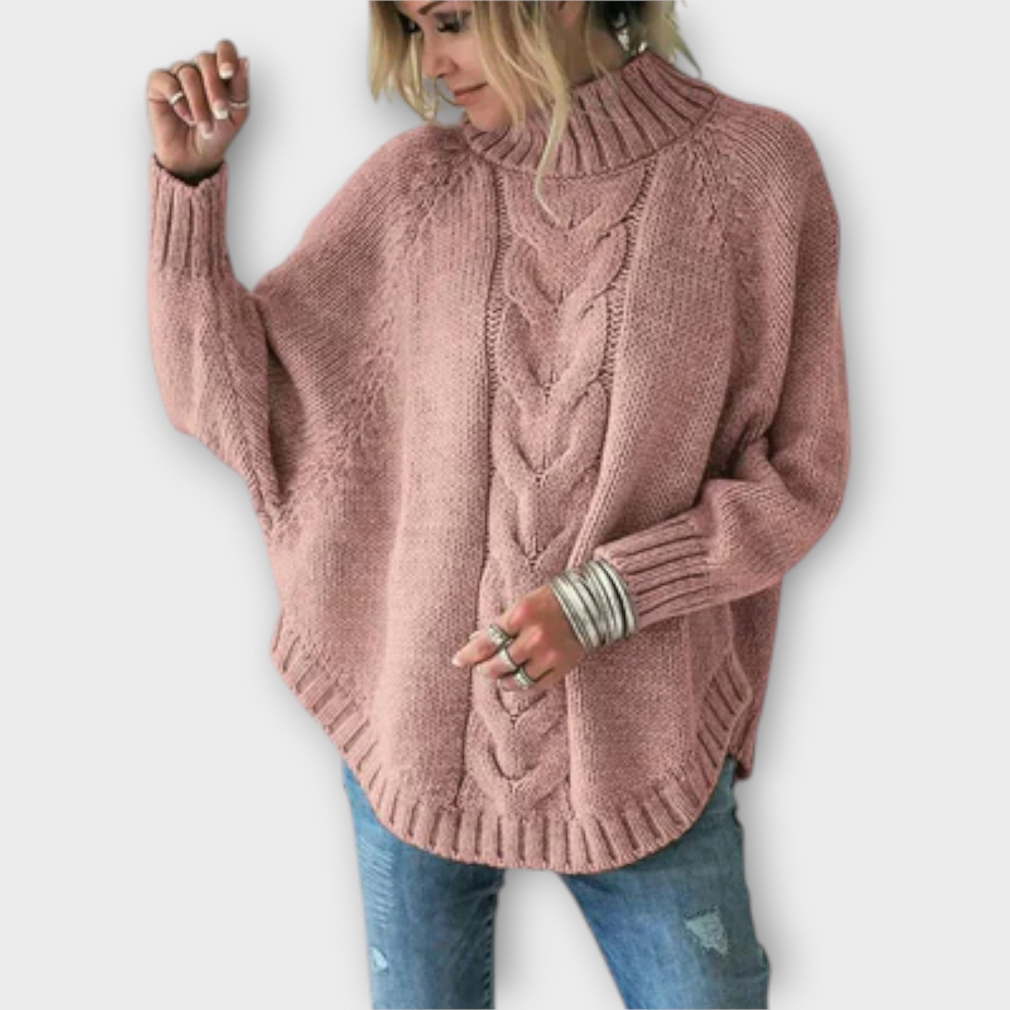 Elysian - Sweter robiony na drutach z motywem warkocza