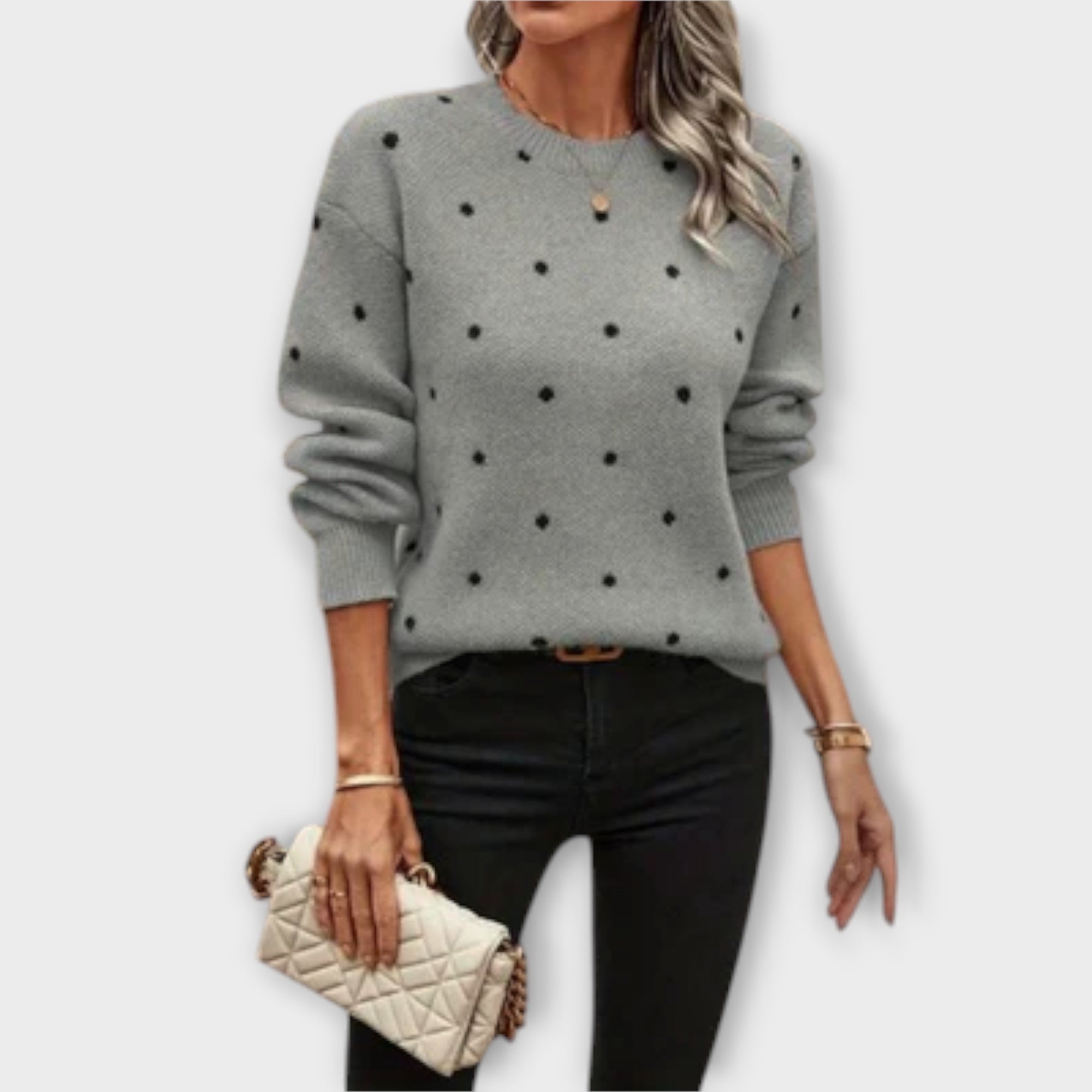 Ava – Casualny Sweter z Długim Rękawem w Wzór Kropki