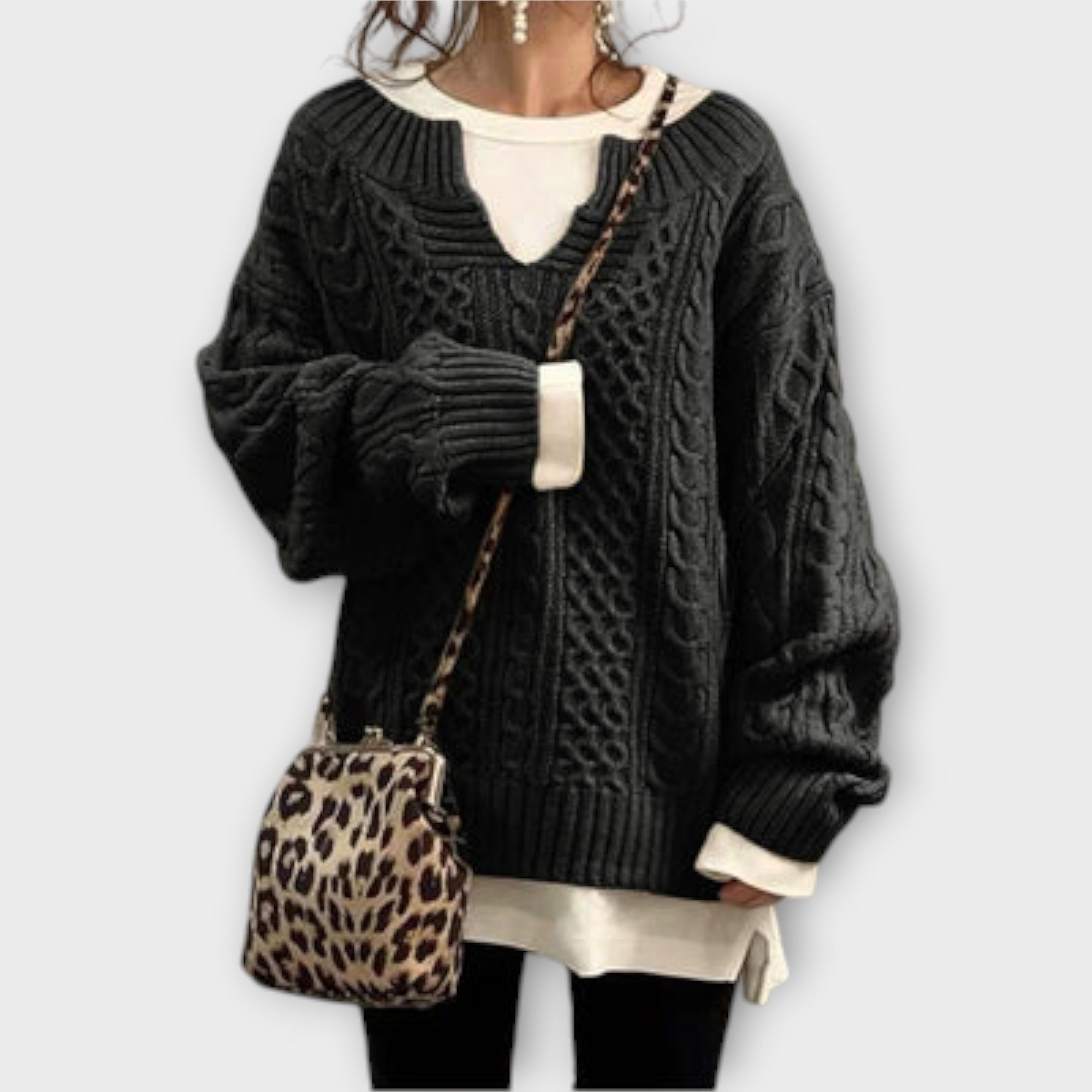 Lili - Sweter oversize z wzorem w warkocze