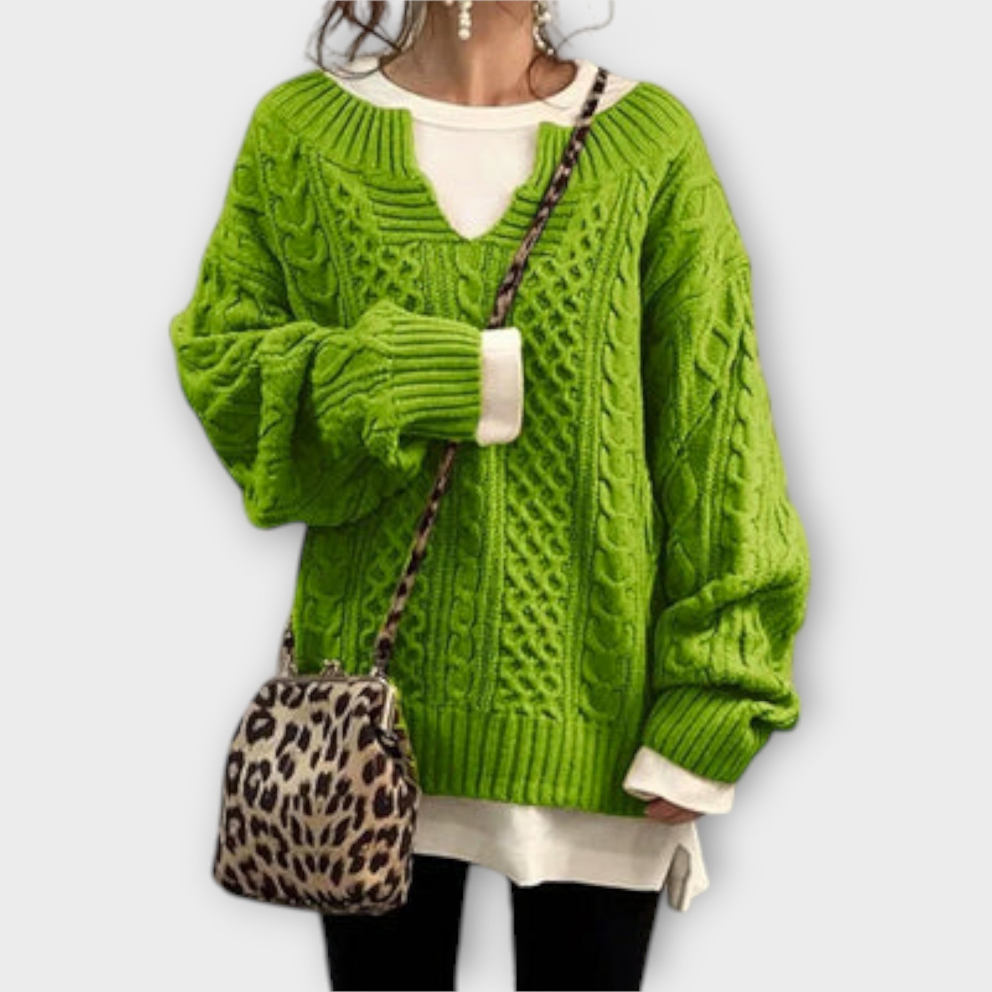 Lili - Sweter oversize z wzorem w warkocze