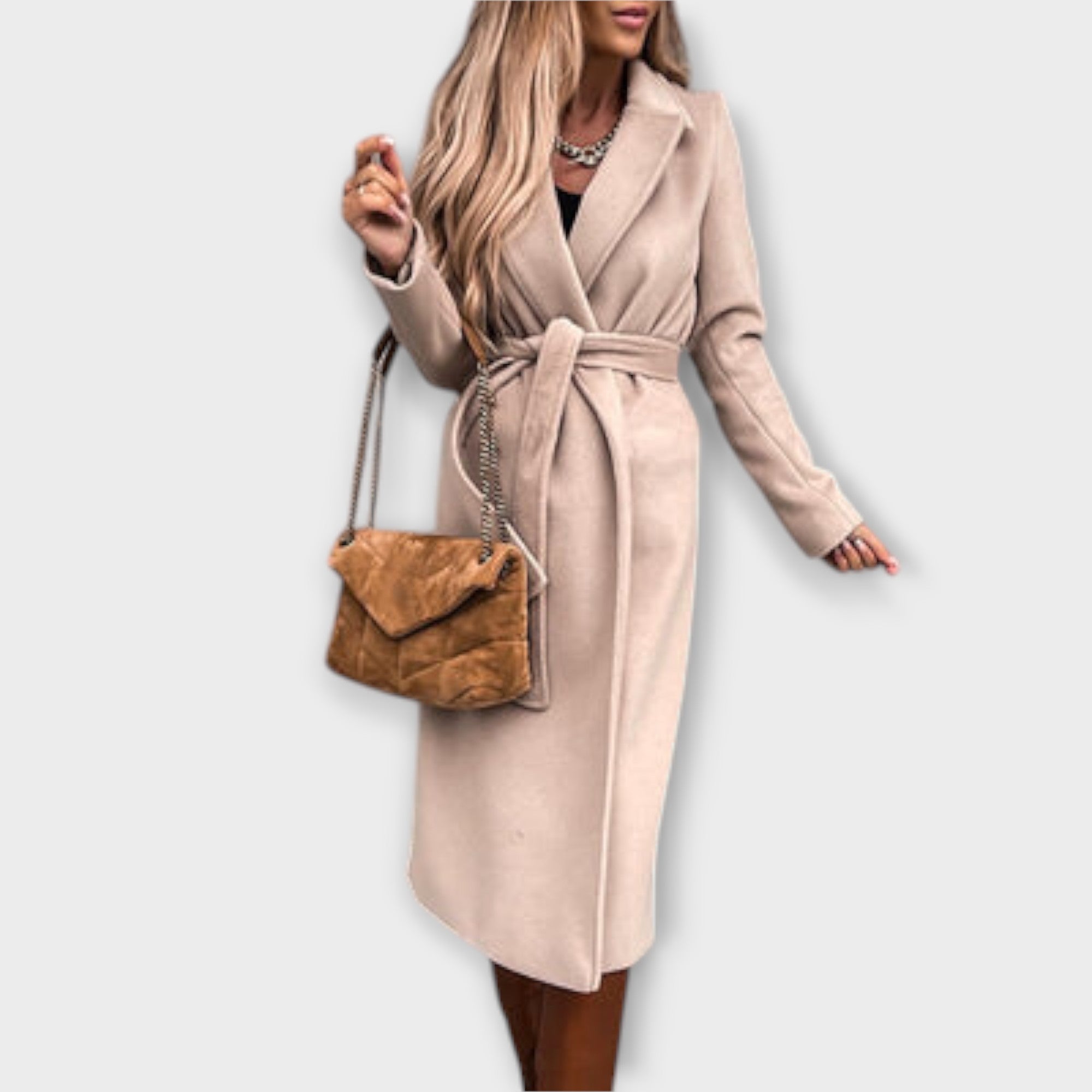 Eliza - Elegancki Długi Płaszcz z Kokardami