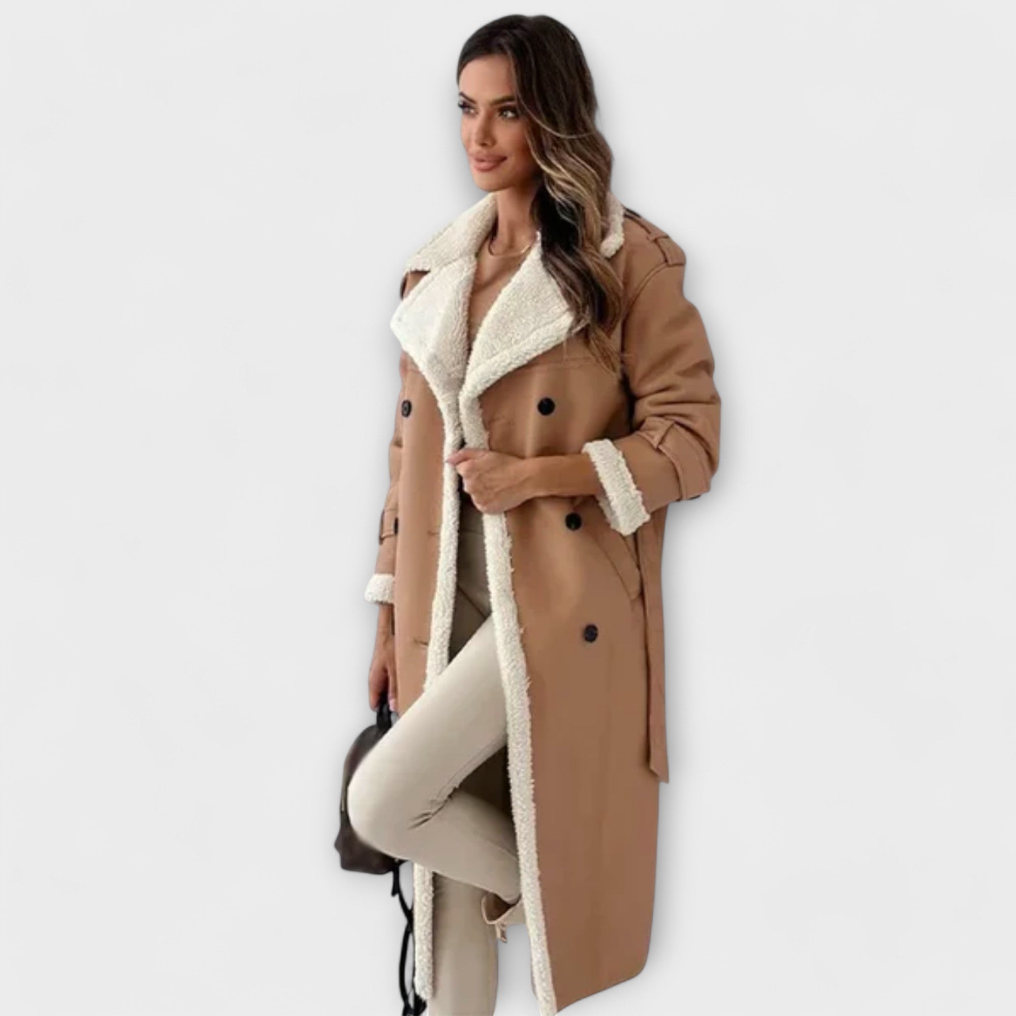 Maria – Klasyczna Długa Kurtka z Fodrą z Fleece i Kołnierzem z Teddy